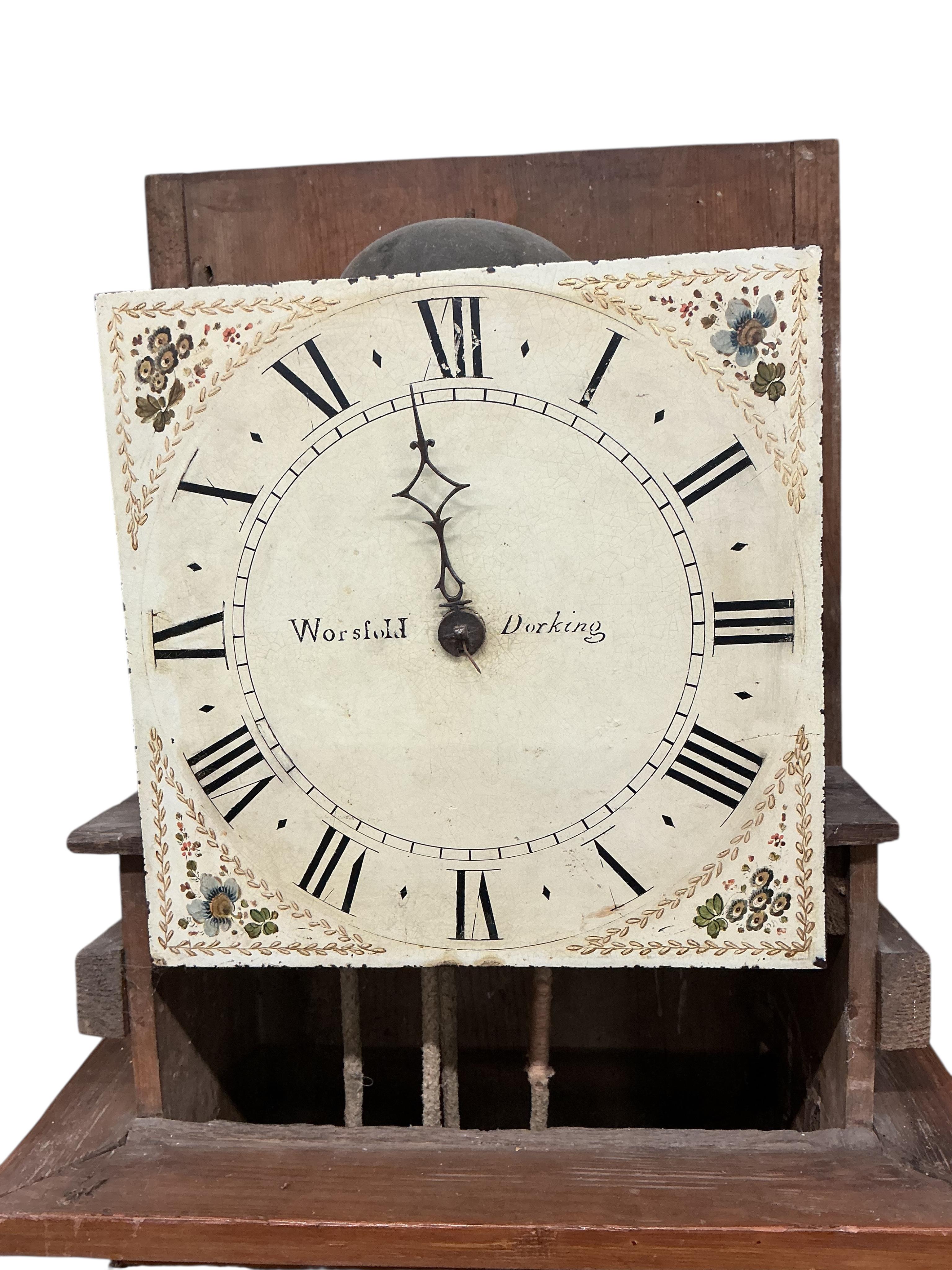 An early 19th century pine thirty hour longcase clock, height 208cm